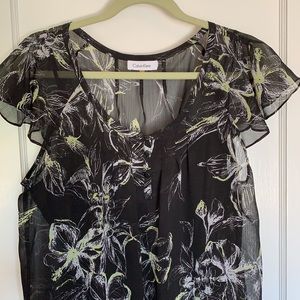 Black,White & Yellow Sheer Calvin Klein Top Large